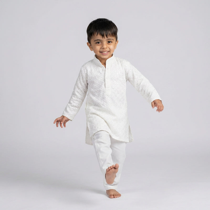 Boys White Kurta Pajama Set – Elegant Kids Ethnic Wear for Festive & Wedding Occasions