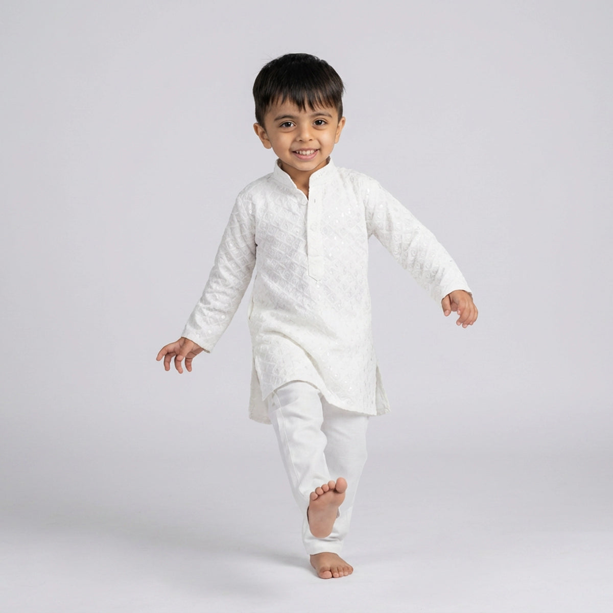 Boys White Kurta Pajama Set – Elegant Kids Ethnic Wear for Festive & Wedding Occasions - image 3