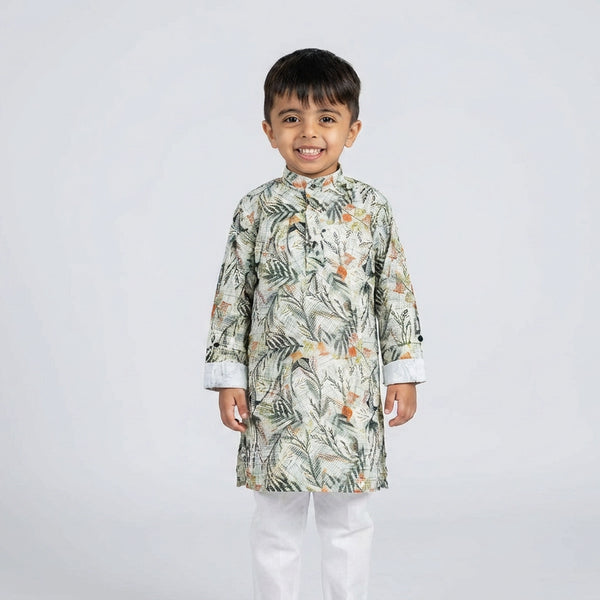 Boys Printed Kurta Pajama Set – Floral Ethnic Wear for Kids Festive & Wedding Outfit