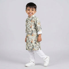 Boys Printed Kurta Pajama Set – Floral Ethnic Wear for Kids Festive & Wedding Outfit