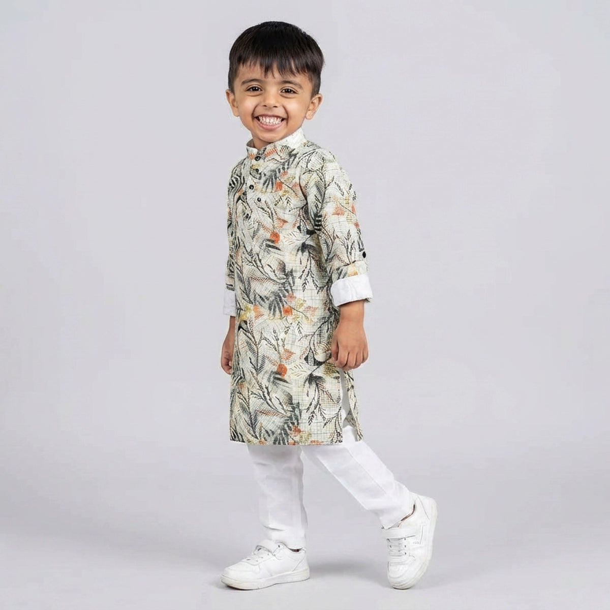 Boys Printed Kurta Pajama Set – Floral Ethnic Wear for Kids Festive & Wedding Outfit - image 2