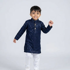 Boys Red Embroidered Kurta Pajama Set – Traditional Festive Ethnic Wear for Kids - KD-B-ETH-10014