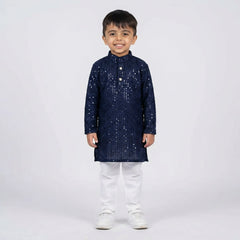 Boys Red Embroidered Kurta Pajama Set – Traditional Festive Ethnic Wear for Kids - KD-B-ETH-10014