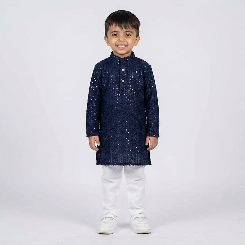 Boys Red Embroidered Kurta Pajama Set – Traditional Festive Ethnic Wear for Kids - KD-B-ETH-10014