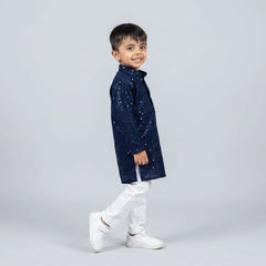 Boys Red Embroidered Kurta Pajama Set – Traditional Festive Ethnic Wear for Kids - KD-B-ETH-10014