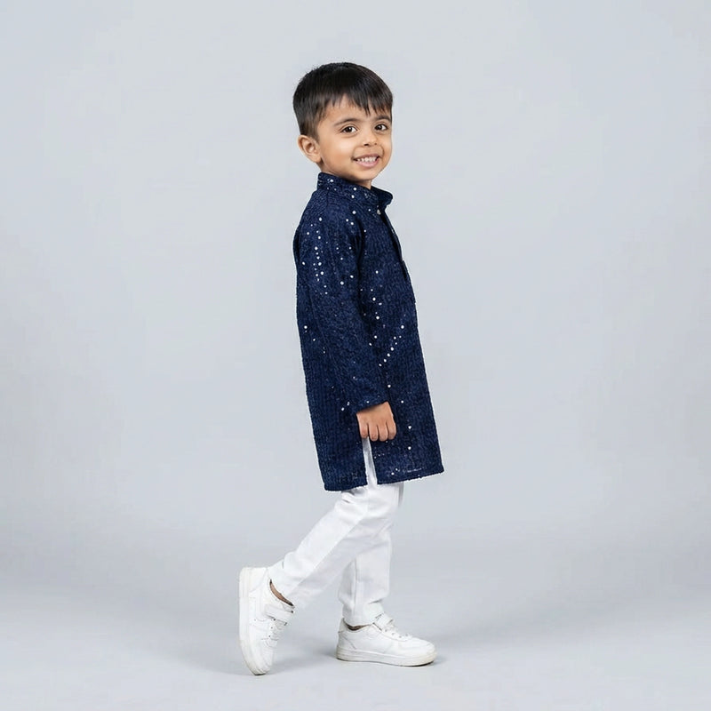 Boys Red Embroidered Kurta Pajama Set – Traditional Festive Ethnic Wear for Kids - KD-B-ETH-10014