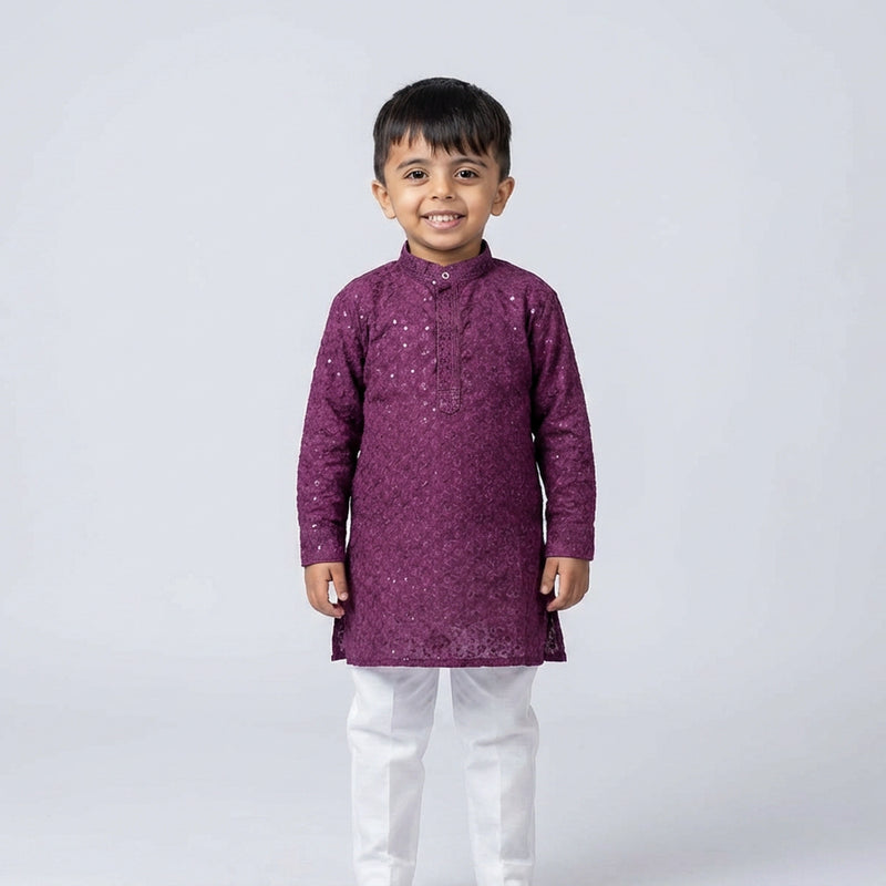 Boys Purple Kurta Pajama Set – Stylish Kids Ethnic Wear for Festive & Wedding Occasions