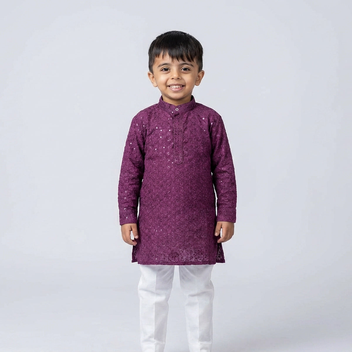 Boys Purple Kurta Pajama Set – Stylish Kids Ethnic Wear for Festive & Wedding Occasions - image 3