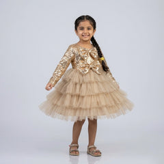 Girls Gold Sequin Party Dress – Layered Tulle Birthday & Wedding Dress for Kids