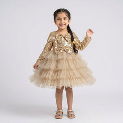 Girls Gold Sequin Party Dress – Layered Tulle Birthday & Wedding Dress for Kids