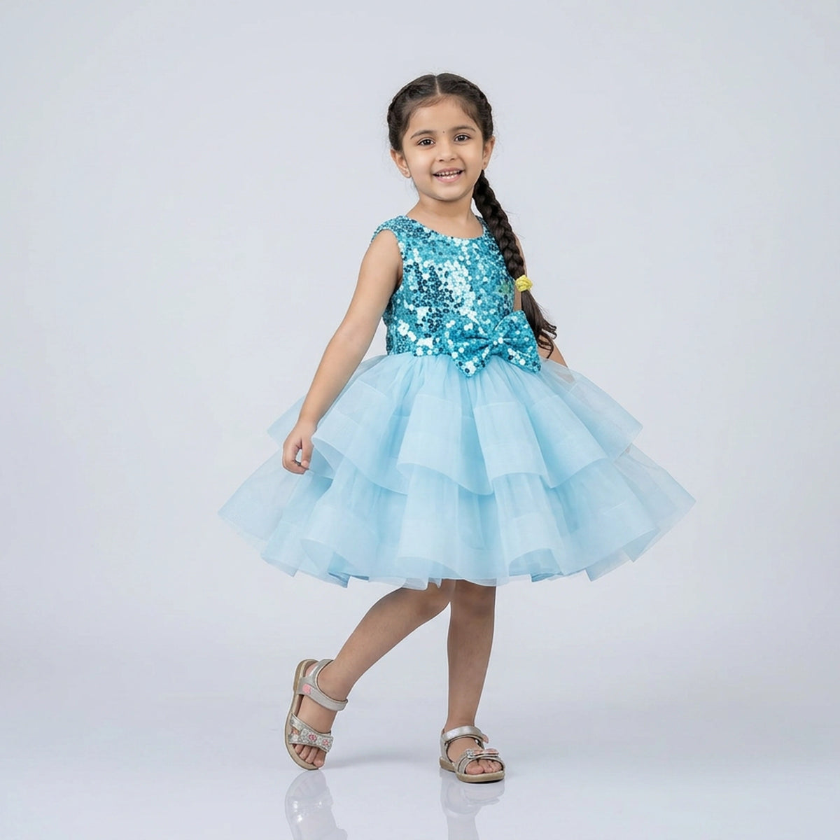 Girls Sky Blue Sequin Party Dress – Layered Tulle Princess Dress for Birthday & Wedding - image 1