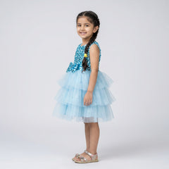 Girls Sky Blue Sequin Party Dress – Layered Tulle Princess Dress for Birthday & Wedding