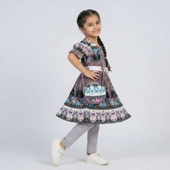 Girls Floral Printed Smocked Pleated Dress with Belt – Elegant Party Wear Dress for Kids