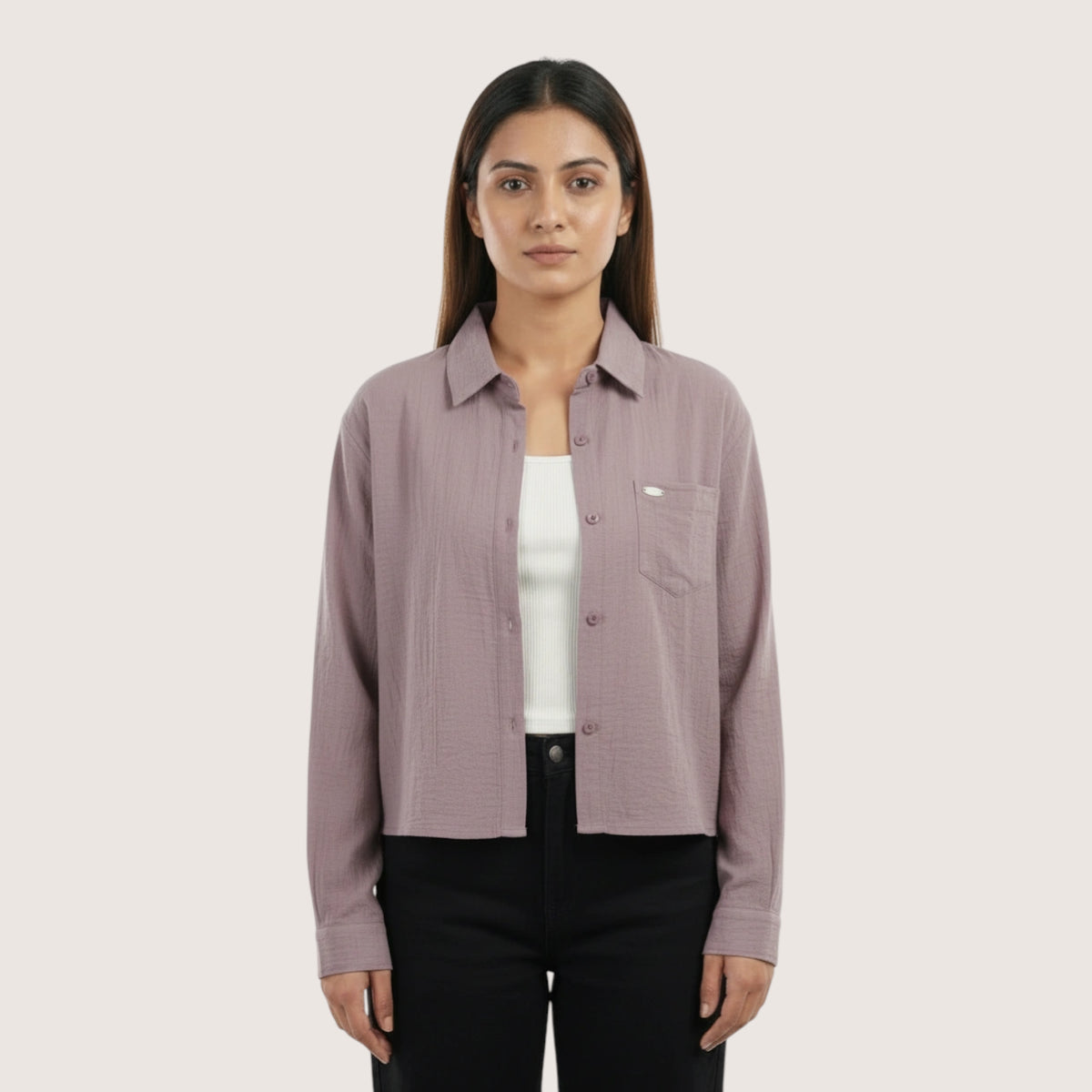 Women’s 2-Piece Layering Set – Overshirt + White Ribbed Cami Top - image 10