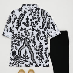 Boys Black & White Embroided Kurta Pyjama Set | Kids Ethnic Wear