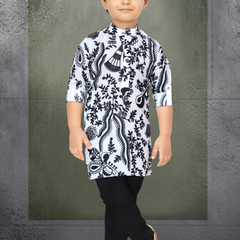 Boys Black & White Embroided Kurta Pyjama Set | Kids Ethnic Wear